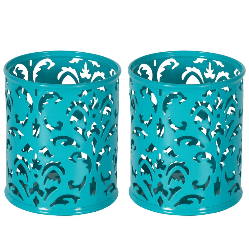 EasyPAG Teal Pen Holder for Desk, 2 Pack Round Pen Organizer, Brush Holder for Vanity, Metal Pencil Cup Organizer for Home, Office, Classroom, School - Image 1
